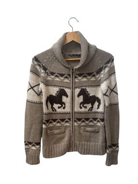 Bluenotes Cowichan Style Horse Print Sweater Cardigan